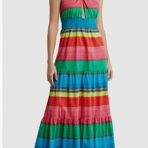 Alice + Olivia Women's Blue Lyndon Striped Crossover Halter Maxi Dress Sz 2